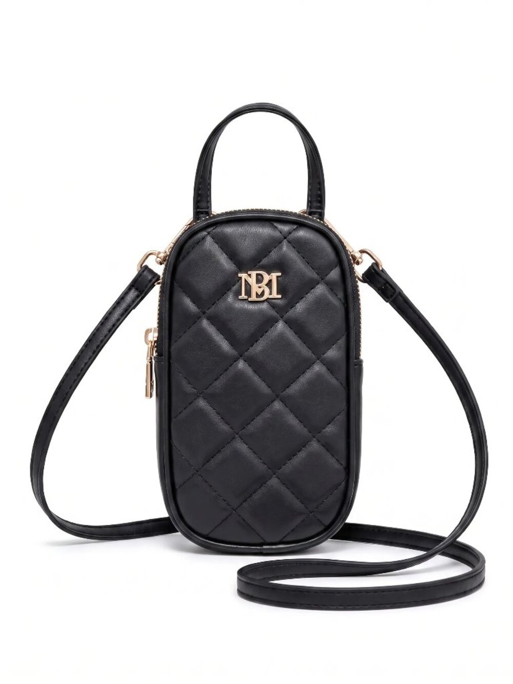 Badgley Mischka Black Quilted Phone Crossbody Bag Top Handle NWT